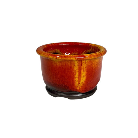 Bonsaischaal, rond roodgeel, 9 x 6 cm
